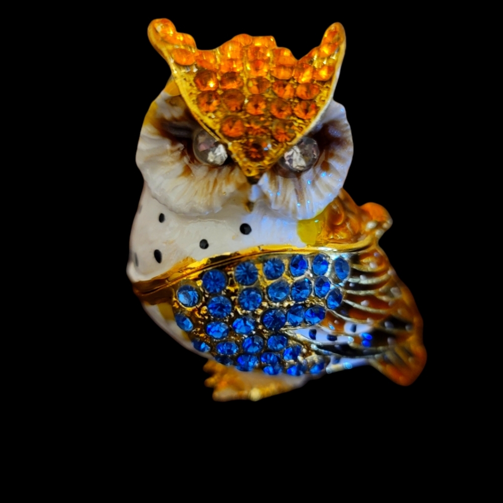 Bejeweled owl crystal jewels trinket box